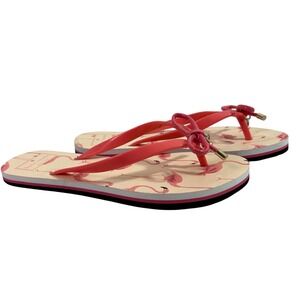 Kate Spade New York Pink Flamingo Bow Charm Flip Flops Sandals‎ Women's Size 7M